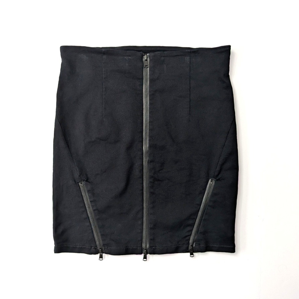 Express Jeans Black Zipper Front Mini Skirt High Waisted Edgy Moto Size 4‎
